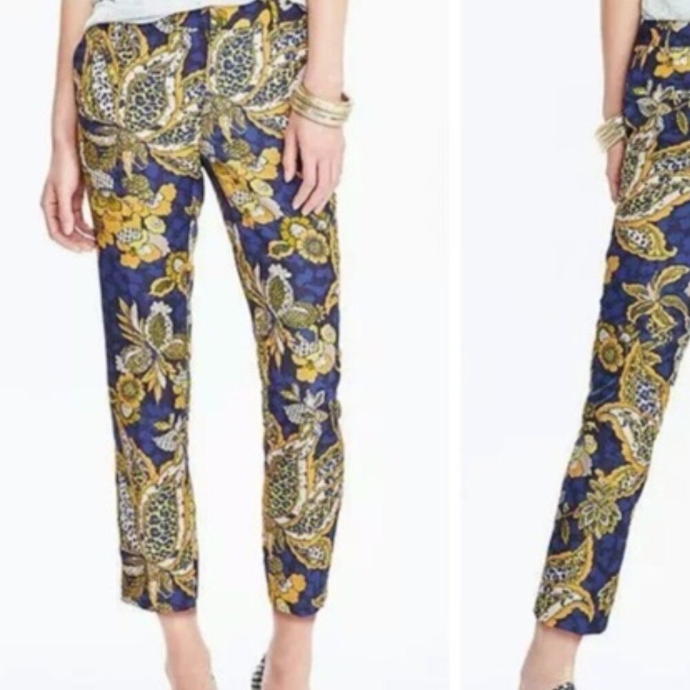 Banana Republic Avery Blue Yellow Floral Women's Ankle Pants Size 4